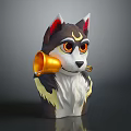 Plush Toy Animal Head Design With Red Inner Ears Yellow Eyes And Golden Horn