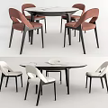 Modern Dining Table Set With Black Frame Marble Tabletop And Upholstered Pink White Chairs 3d model