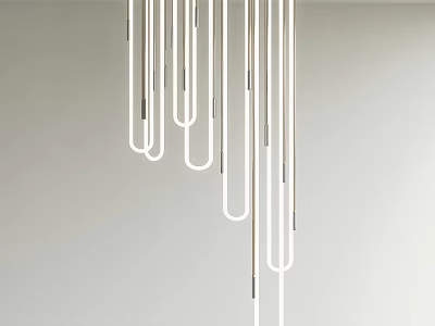 Modern Linear Chandelier With Hanging Sleek Metal Tubes In Minimalist Interior 3d model