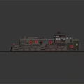 Vintage Steam Train Model With Red Accents On Wooden Tracks And Metal Carriage Design