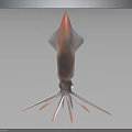 Red Transparent Squid Body With Extended Tentacles Against Dark Background With Reflection