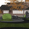 Traditional Japanese Garden Landscape With Rockery Stones Small Bridge Green Shrubs And Mossy Path