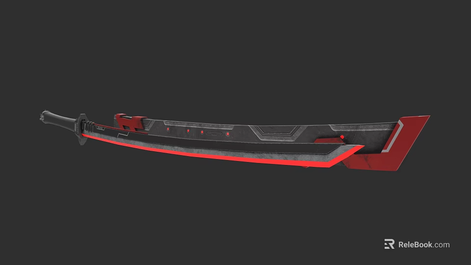 Black And Red Modern Tactical Weapon Blade With Sharp Edge And Geometric Design 3d model 