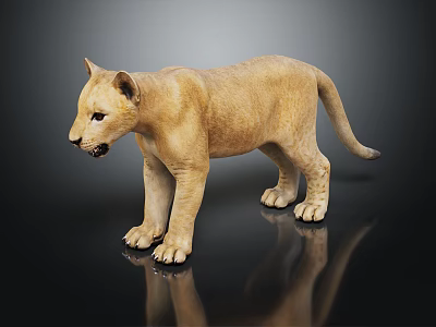 Standing Reptile Lizard Model With Light Brown Skin On Black Reflective Surface 3d model