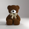 Cute Brown Teddy Bear Sitting With Plaid Bow Tie Soft Stuffed Toy