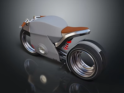 Futuristic Motorcycle Design With Sleek Gray Body Brown Leather Seat And Metallic Wheels 3d model