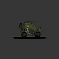 Green Tank Model with Red Star Four Wheels on Black Circular Base and Autumn Leaves