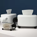 Stylish Modern Household Items With White Tissue Boxes And Clear Cotton Swab Holder