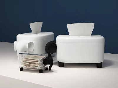 Stylish Modern Household Items With White Tissue Boxes And Clear Cotton Swab Holder 3d model