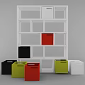 Modern White Storage Shelf With Multiple Compartments And Colorful Storage Bins 3d model