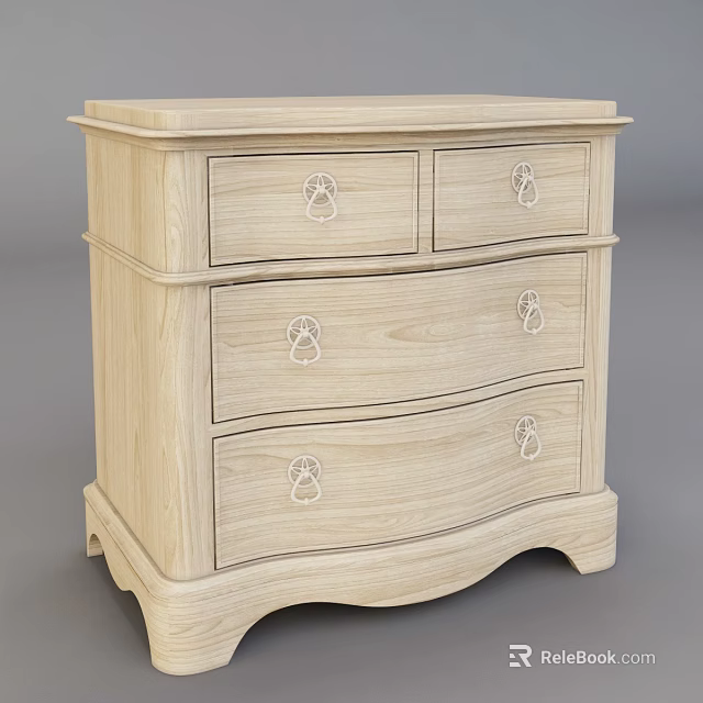 Wooden Bedside Table with Drawers and White Handles in Light Wood Tone 3d model 