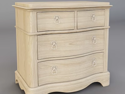 Wooden Bedside Table with Drawers and White Handles in Light Wood Tone 3d model