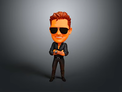 Cartoon Character With Brown Hair Wearing Sunglasses And Black Outfit Standing With Arms Crossed 3d model