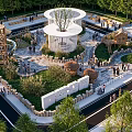 Scenic Community Park Landscape With Central Pavilion Circular Pathway Greenery And Play Structures