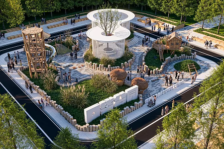 Modern Pocket Park Landscape Park Small Park Green Space Landscape Log Equipment Log Park Corridor Landscape 3d model