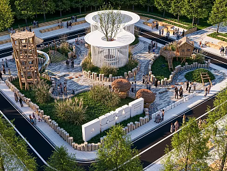 Modern Pocket Park Landscape Park Small Park Green Space Landscape Log Equipment Log Park Corridor Landscape 3d model