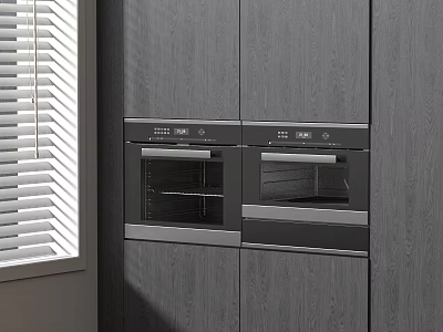 Elegant Modern Kitchen With Gray Cabinets And Built-in Double Oven Appliances 3d model
