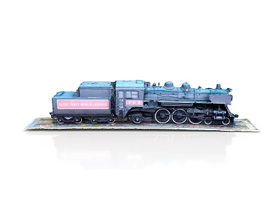 Detailed Black And Pink Steam Locomotive Model Train On Display Base 3d model