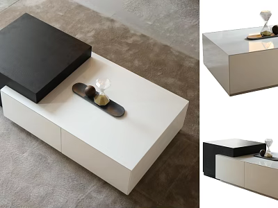 Modern Black And White Coffee Table With Storage Drawers Smooth Surface And Decorative Tray 3d model