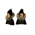 Historical Woman Figure In Black Clothing With White Ruff Collar And Gold Headpiece