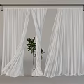 White Sheer Lightweight Curtains Hanging On Black Rod With Green Plant In White Pot