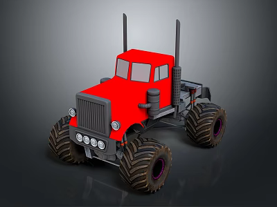 Red Cartoon Style Monster Truck With Large Tires And Classic Design 3d model