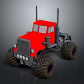 Red Cartoon Style Monster Truck With Large Tires And Classic Design