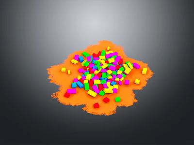Colorful Building Blocks Scattered On Vibrant Orange Background For Daily Use 3d model