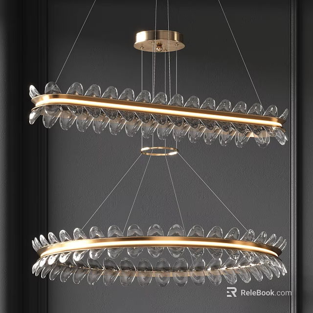 Modern Double Layer Glass Chandelier With Gold Circular Frame Design 3d model