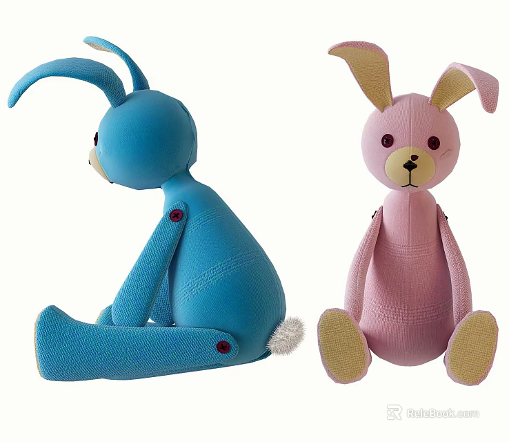Cute Knitted Stuffed Rabbit Dolls Blue And Pink Sitting Plush Toys 3d model 