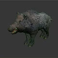 Wild Boar Sculpture With Rough Texture Open Mouth And Visible Teeth