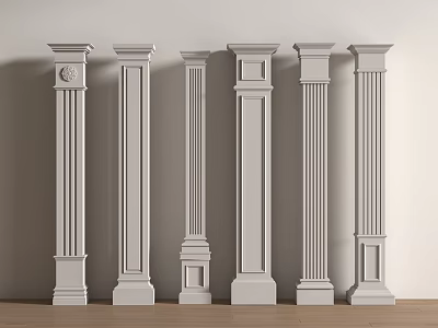 Various Decorative White Columns With Different Architectural Designs For Interior Decoration 3d model