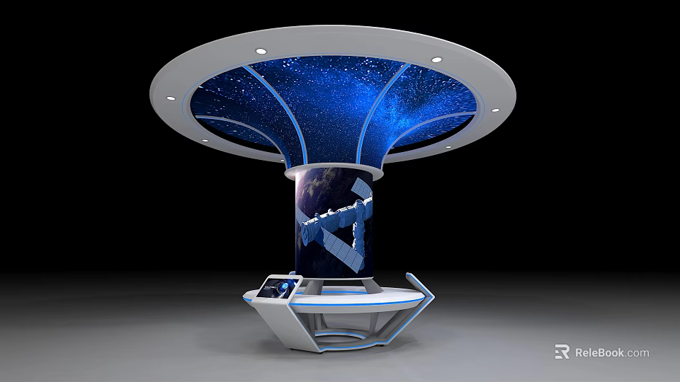 Modern Display Showcase With Circular Top Blue Starry Sky Cylindrical Body Earth Pattern Bottom Counter 3d model