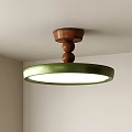 Modern Minimalist Ceiling Light With Wooden Top Green Circular Frame And White Lampshade