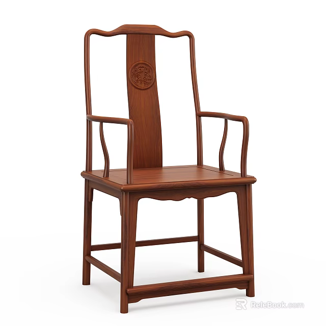 Traditional Chinese Wooden Armchair With Carved Backrest And Curved Armrests 3d model 
