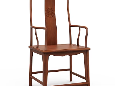 Traditional Chinese Wooden Armchair With Carved Backrest And Curved Armrests 3d model