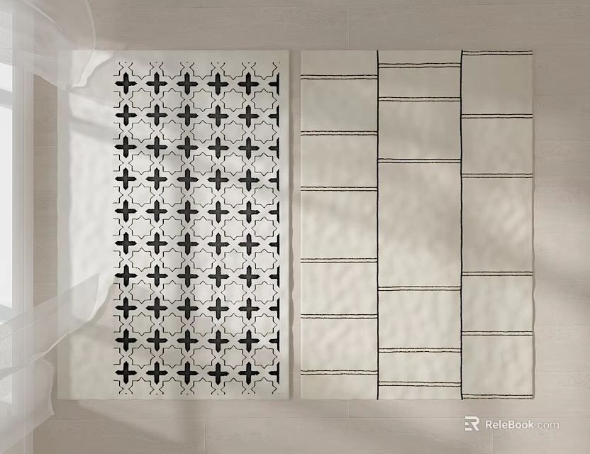 Modern Square Carpet With Black And White Geometric Patterns And Rectangular Motifs 3d model 