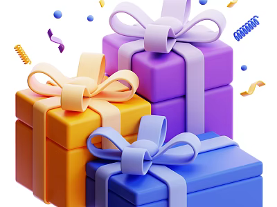 Colorful Festive Decorative Ornament Set With Gift Boxes Bows Streamers And Confetti Dots 3d model