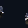 Two Wooden Boats Featuring Transparent Domes And White Bases Floating On Dark Water With Reflections
