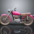 Vintage Pink Motorcycle with Brown Leather Seat Classic Metallic Wheels on Gray Background