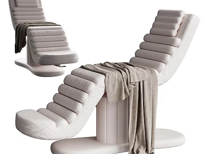 Modern Lounge Chair with Layered Cushions Light Beige and Cozy Gray Blanket on Circular Base 3d model