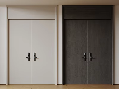 White and Dark Gray Wooden Double Doors in Modern Interior Design 3d model