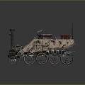 Steampunk Functional Vehicle With Rusty Body Multi Wheels And Steam Engine 3d model
