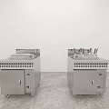 Stainless Steel Mobile Commercial Kitchen Appliances In White Room With Gray Tiled Floor
