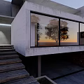 Modern Detached Villa Exterior With Glass Facade Double Garage And Palm Trees