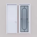 Two White Swing Doors Solid Panel And Glass Design With Gold Handle For Home