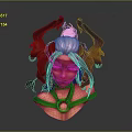 Woman with Purple Hair Red Skin and Horns Wearing Ornate Necklace and Wing Decorations
