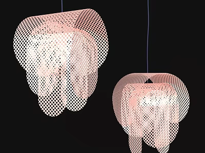 Two Pink Mesh Pendant Lights With Fringed Details And Modern Design 3d model