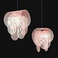 Two Pink Mesh Pendant Lights With Fringed Details And Modern Design