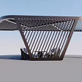 Modern Pergola Design With Geometric Metal Frame And Striped Pattern For Outdoor Seating Area
